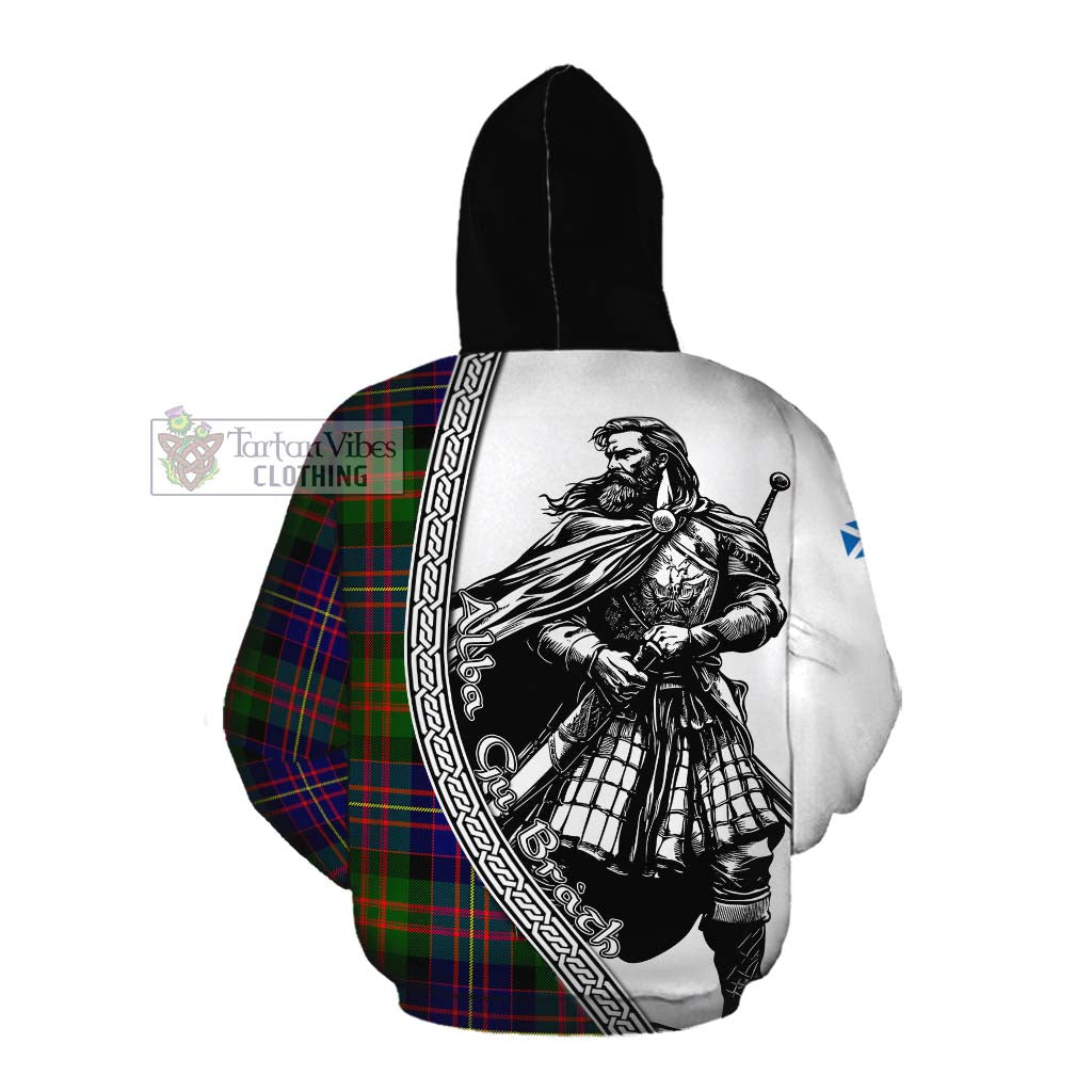 Chalmers Tartan Clan Crest Cotton Hoodie with Highlander Warrior Celtic Style Pullover Hoodie - Tartan Vibes Clothing