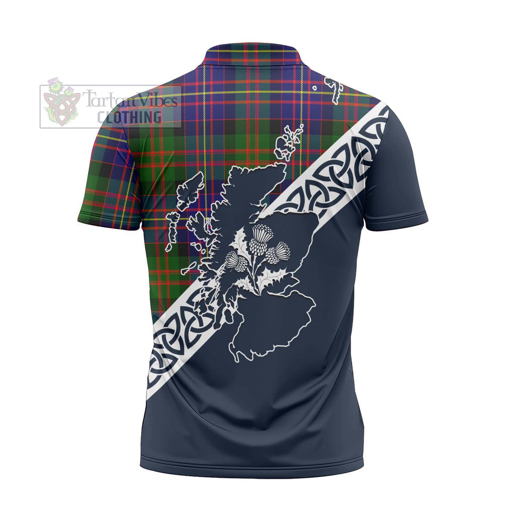 Tartan Vibes Clothing Chalmers Tartan Zipper Polo Shirt Featuring Thistle and Scotland Map
