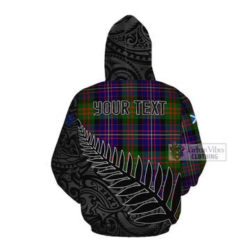 Tartan Vibes Clothing Chalmers Crest Tartan Cotton Hoodie with New Zealand Silver Fern Half Style