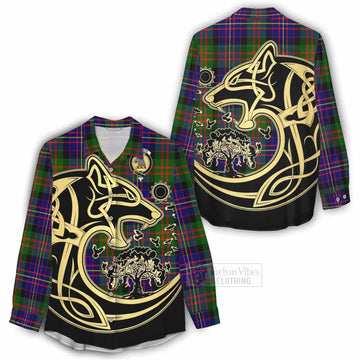 Chalmers Tartan Women's Casual Shirt with Family Crest Celtic Wolf Style - Tartan Vibes Clothing
