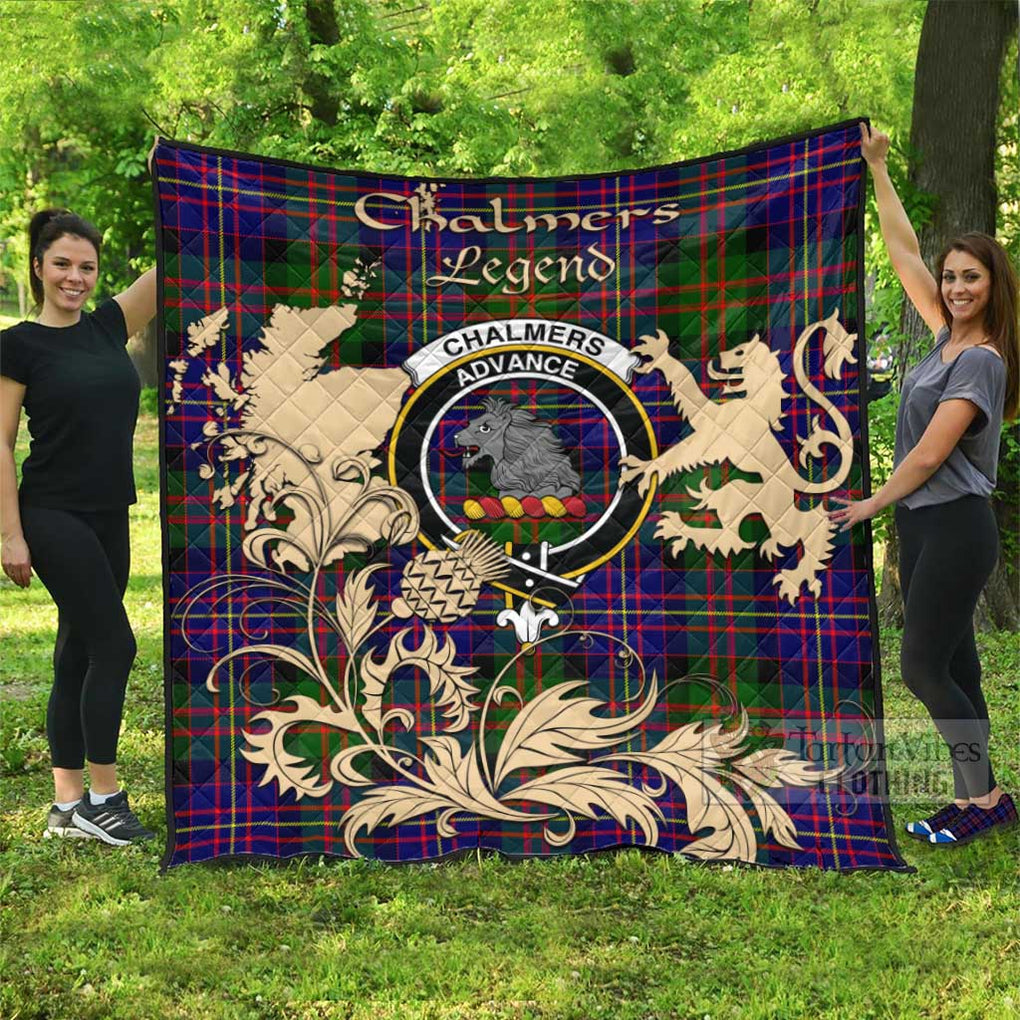 Tartan Vibes Clothing Chalmers Tartan Quilt with Family Crest and Scottish Symbol Style