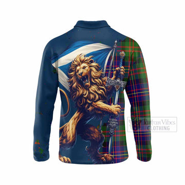 Chalmers Tartan Family Crest Long Sleeve Polo Shirt with Scottish Majestic Lion - Tartan Vibes Clothing