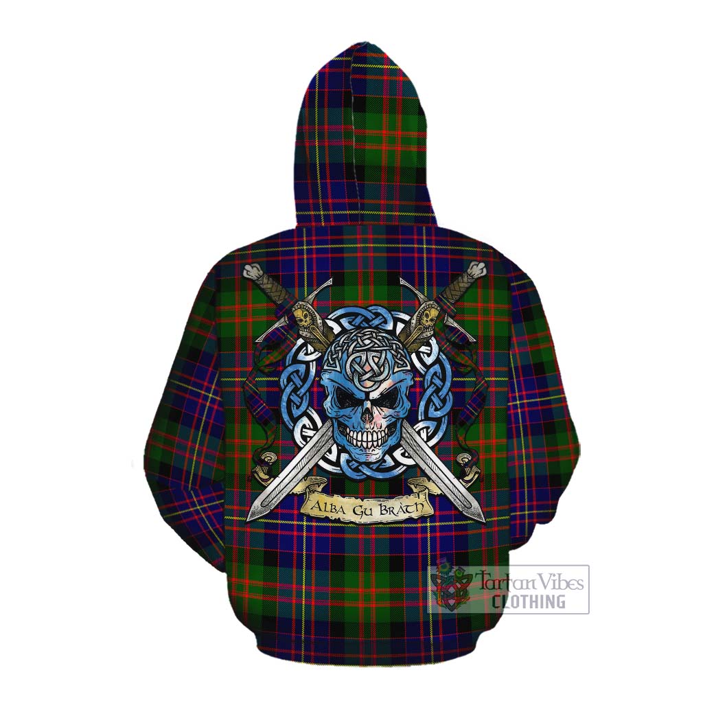 Chalmers Tartan Cotton Hoodie with Family Crest Celtic Skull Style Pullover Hoodie - Tartan Vibes Clothing