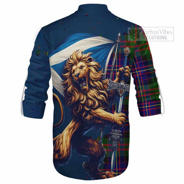 Chalmers Tartan Family Crest Ghillie Kilt Shirt with Scottish Majestic Lion - Tartan Vibes Clothing