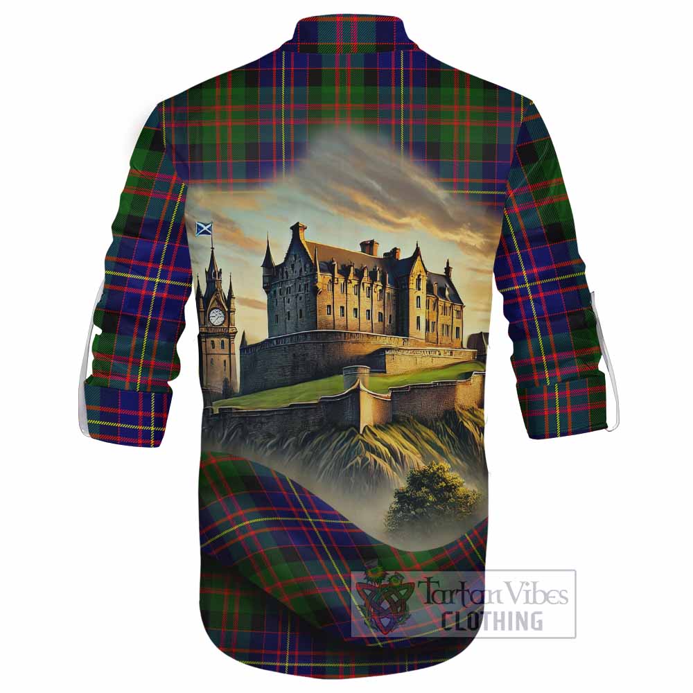 Chalmers Tartan Family Crest Ghillie Kilt Shirt with Scottish Ancient Castle Style - Tartan Vibes Clothing