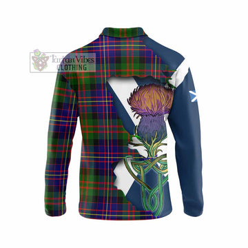Tartan Vibes Clothing Chalmers Tartan Family Crest Long Sleeve Polo Shirt Scottish Thistle Celtic Inspired