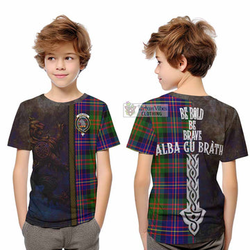 Chalmers Tartan Family Crest Kid T-Shirt Alba Gu Brath Be Brave Lion Ancient Style