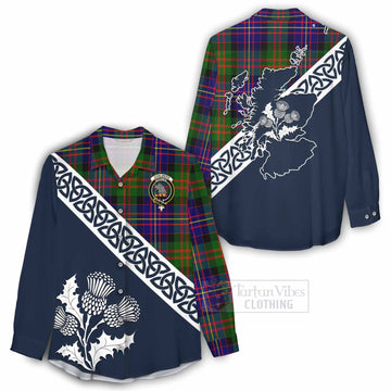 Chalmers Tartan Women's Casual Shirt Featuring Thistle and Scotland Map - Tartan Vibes Clothing