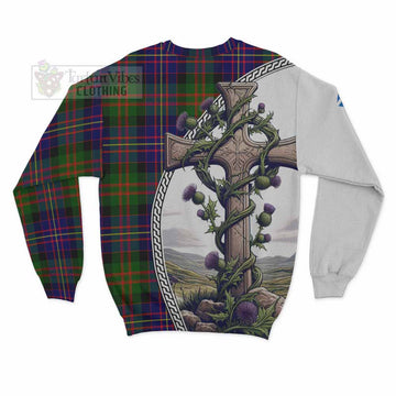 Chalmers Tartan Sweatshirt with Family Crest and St. Andrew's Cross Accented by Thistle Vines - Tartan Vibes Clothing