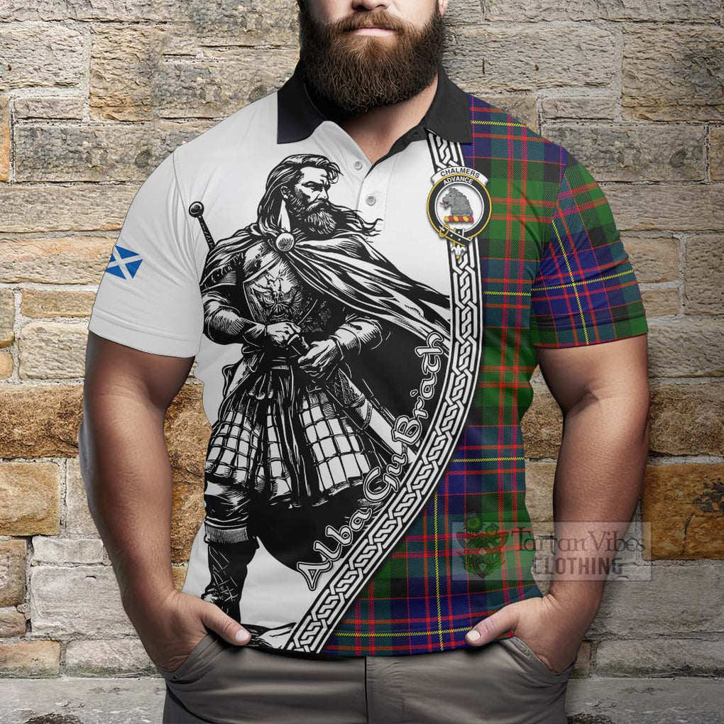 Chalmers Tartan Clan Crest Polo Shirt with Highlander Warrior Celtic Style - Tartan Vibes Clothing