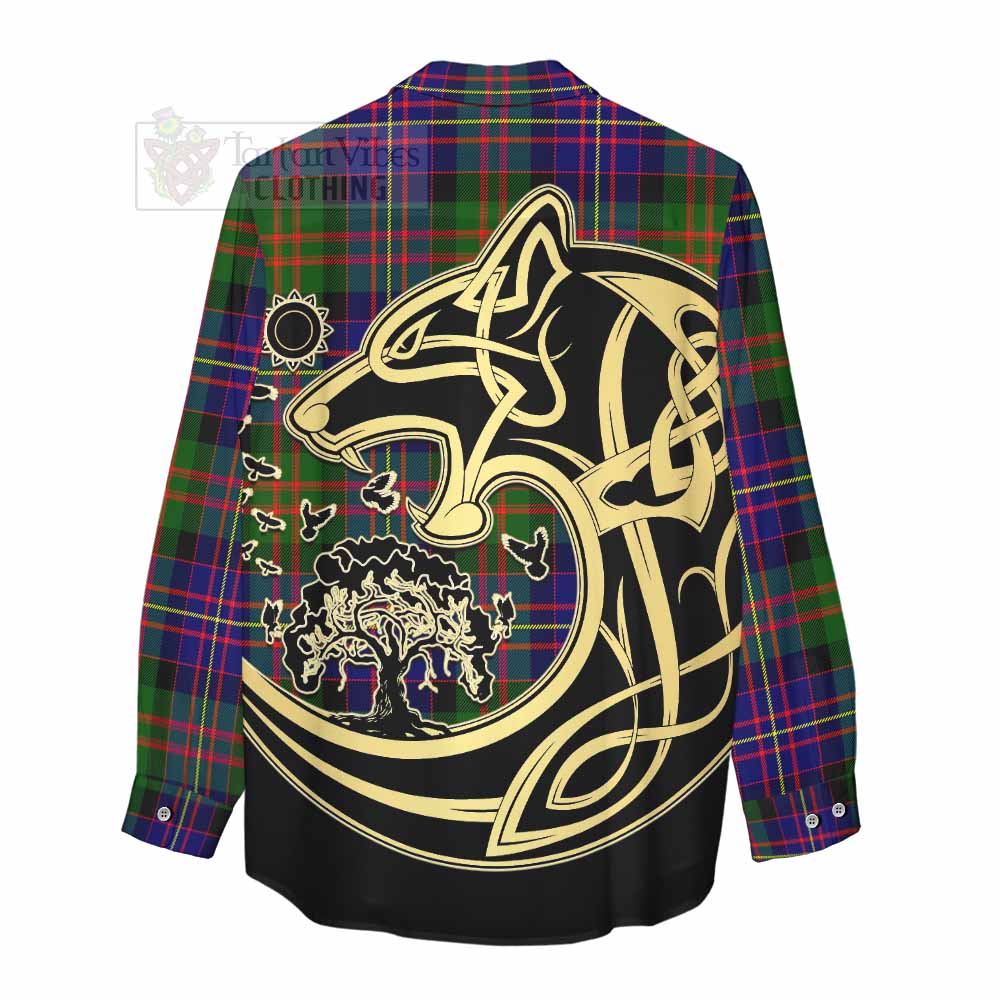 Chalmers Tartan Women's Casual Shirt with Family Crest Celtic Wolf Style - Tartan Vibes Clothing