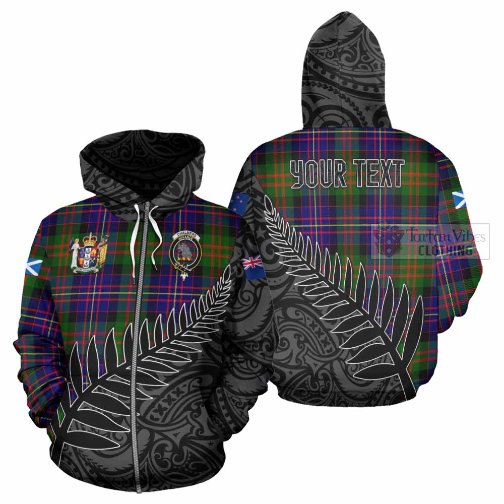 Tartan Vibes Clothing Chalmers Crest Tartan Hoodie with New Zealand Silver Fern Half Style
