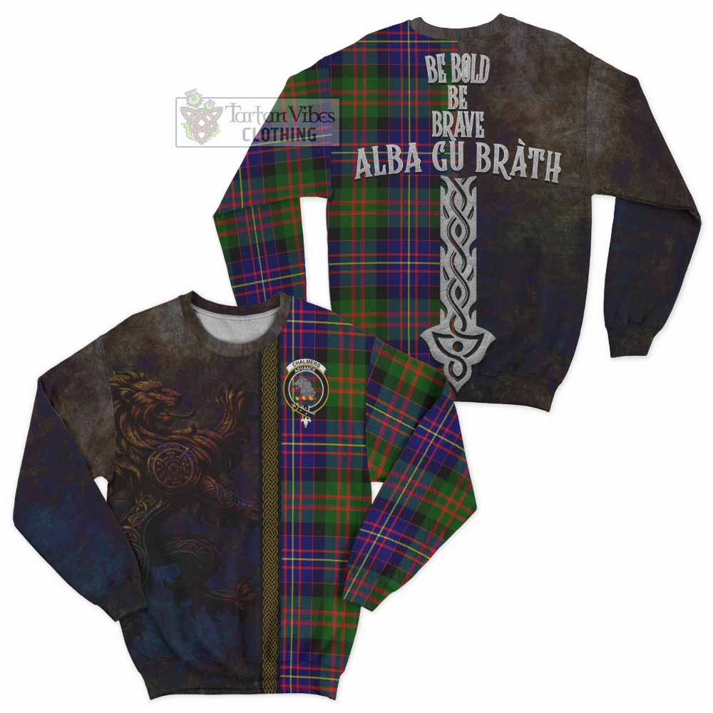 Chalmers Tartan Family Crest Sweatshirt Alba Gu Brath Be Brave Lion Ancient Style - Tartan Vibes Clothing
