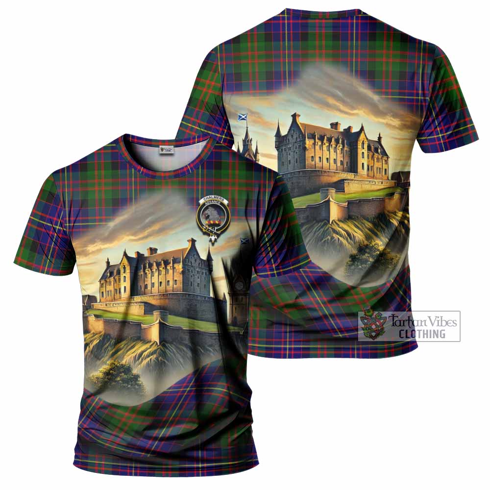 Tartan Vibes Clothing Chalmers Tartan Family Crest T-Shirt with Scottish Ancient Castle Stype