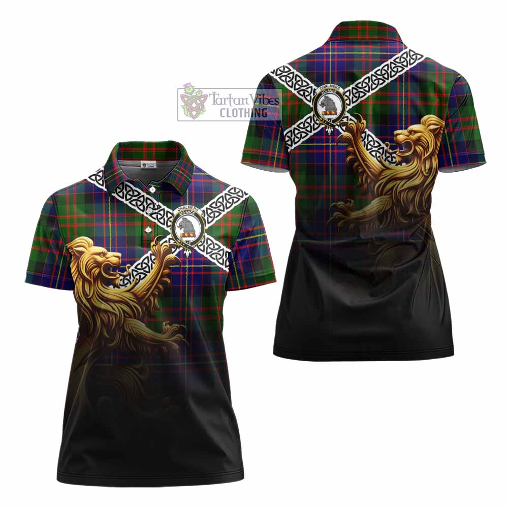 Chalmers Crest Tartan Women's Polo Shirt with Golden Lion Emblem Celtic Style - Tartan Vibes Clothing