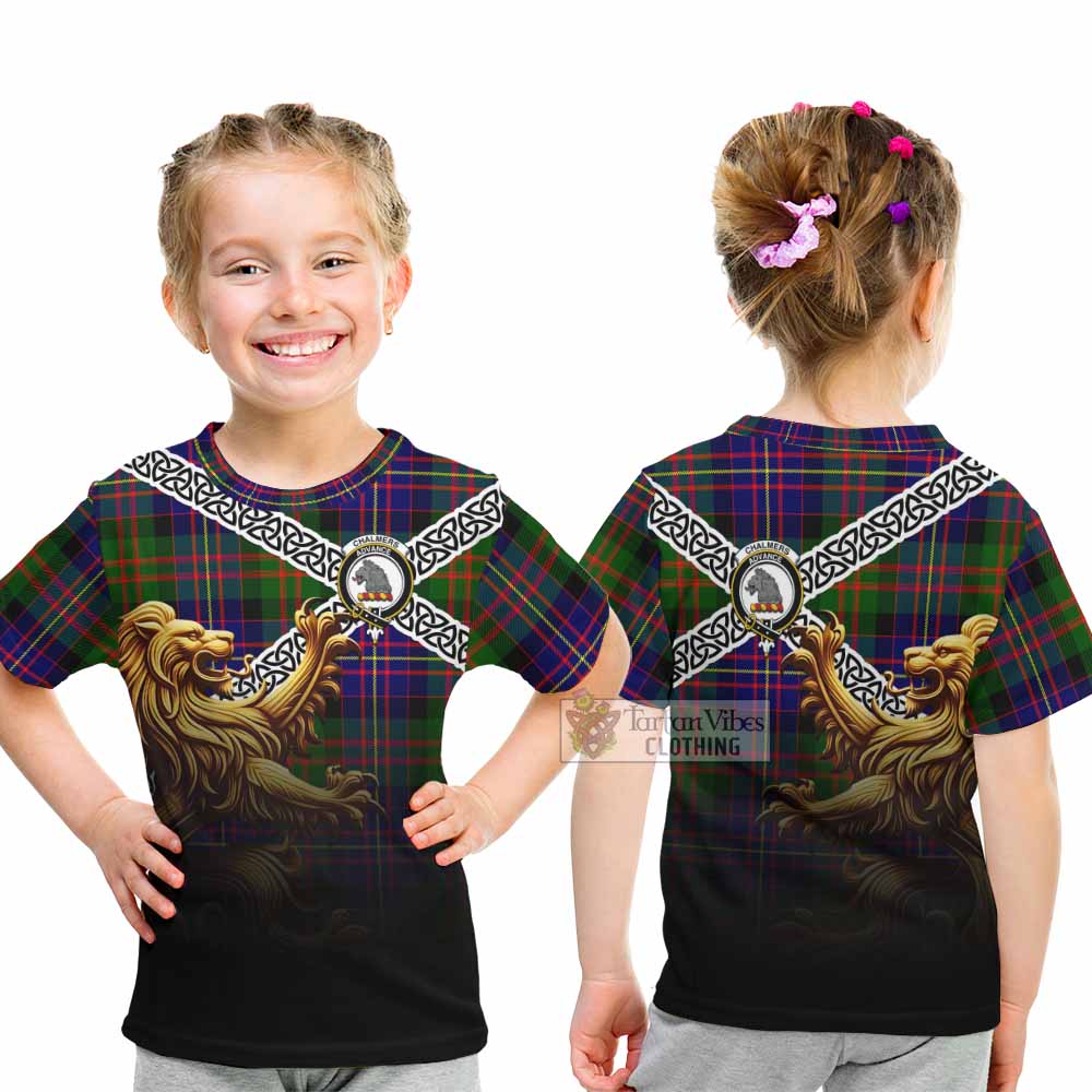 Chalmers Crest Tartan Kid T-Shirt with Golden Lion Emblem Celtic Style - Tartan Vibes Clothing