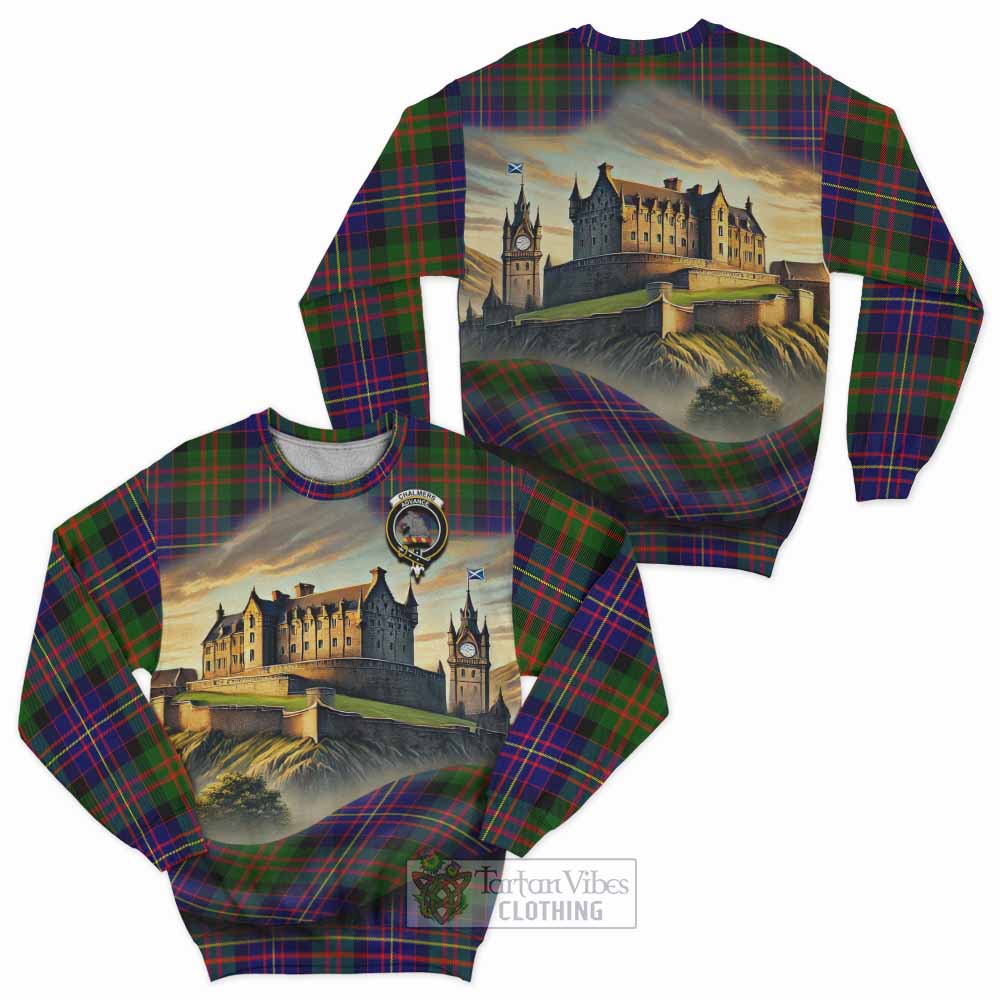Chalmers Tartan Family Crest Sweatshirt with Scottish Ancient Castle Style - Tartan Vibes Clothing