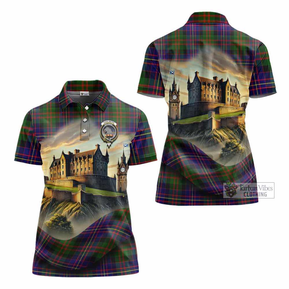 Chalmers Tartan Family Crest Women's Polo Shirt with Scottish Ancient Castle Style - Tartan Vibes Clothing