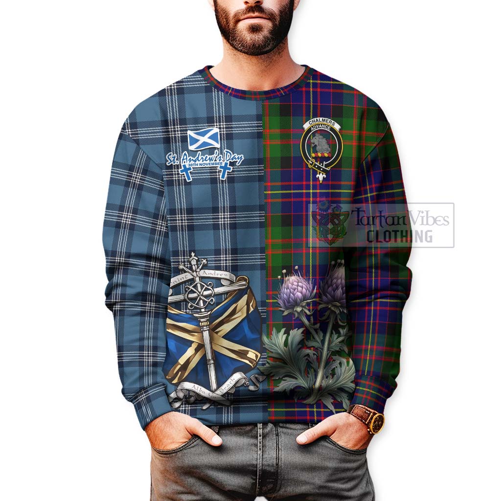 Chalmers Tartan Sweatshirt Happy St. Andrew's Day Half Tartan Style - Tartan Vibes Clothing