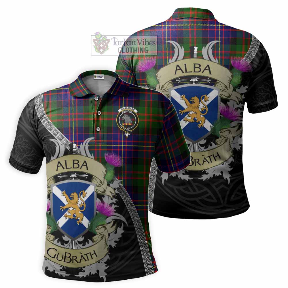 Tartan Vibes Clothing Chalmers Tartan Family Crest Polo Shirt Lion Rampant Royal Thistle Shield Celtic Inspired