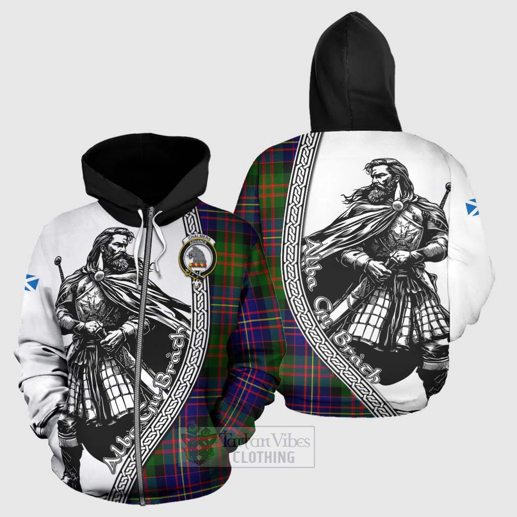 Chalmers Tartan Clan Crest Hoodie with Highlander Warrior Celtic Style - Tartan Vibes Clothing