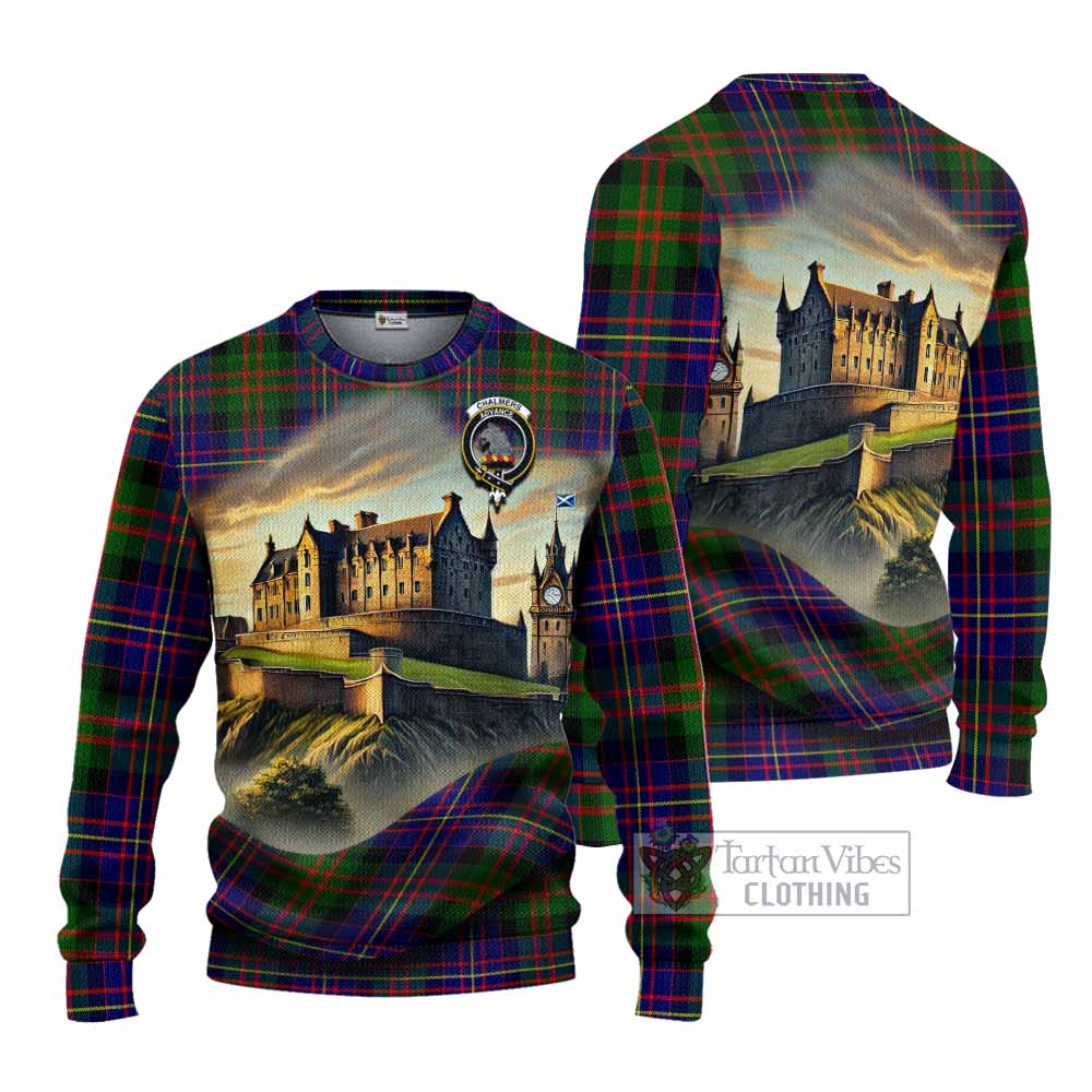 Chalmers Tartan Family Crest Knitted Sweater with Scottish Ancient Castle Style - Tartan Vibes Clothing