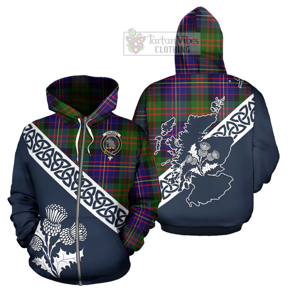 Chalmers Tartan Hoodie Featuring Thistle and Scotland Map - Tartan Vibes Clothing