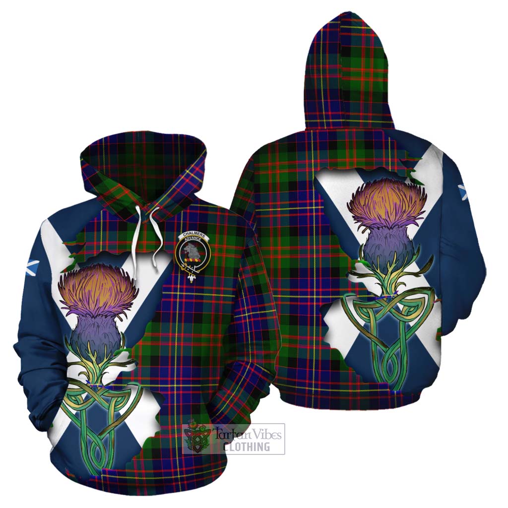 Tartan Vibes Clothing Chalmers Tartan Family Crest Cotton Hoodie Scottish Thistle Celtic Inspired