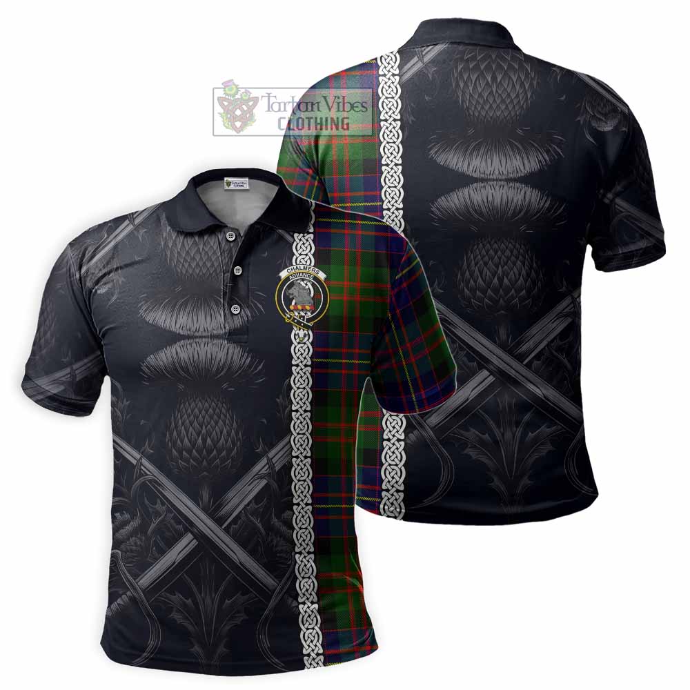 Chalmers Tartan Polo Shirt with Family Crest Cross Sword Thistle Celtic Vibes - Tartan Vibes Clothing