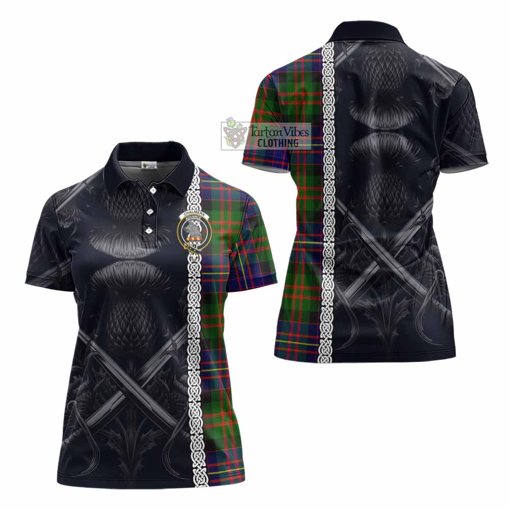 Tartan Vibes Clothing Chalmers Tartan Women's Polo Shirt with Family Crest Cross Sword Thistle Celtic Vibes