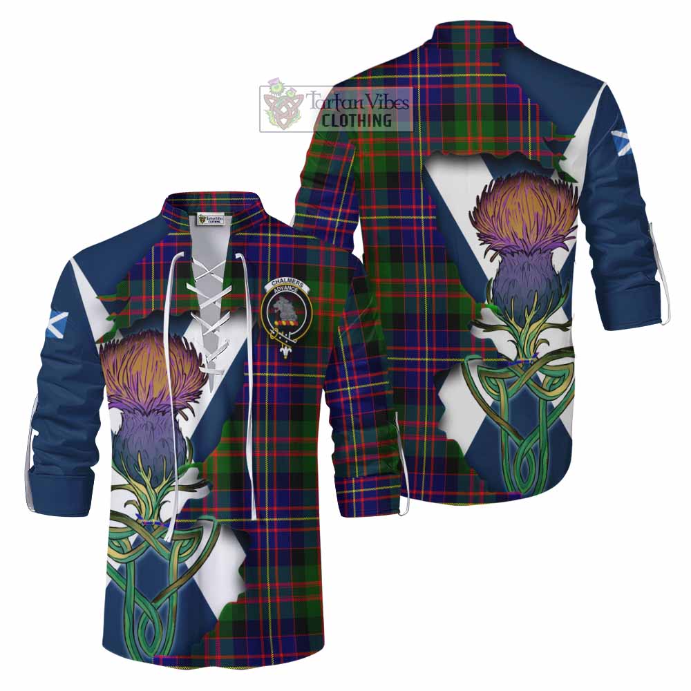 Chalmers Tartan Family Crest Ghillie Kilt Shirt Scottish Thistle Celtic Inspired - Tartan Vibes Clothing