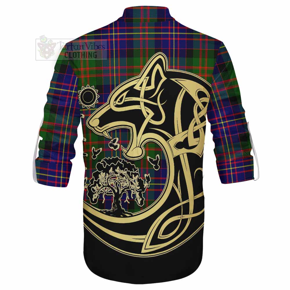Chalmers Tartan Ghillie Kilt Shirt with Family Crest Celtic Wolf Style - Tartan Vibes Clothing