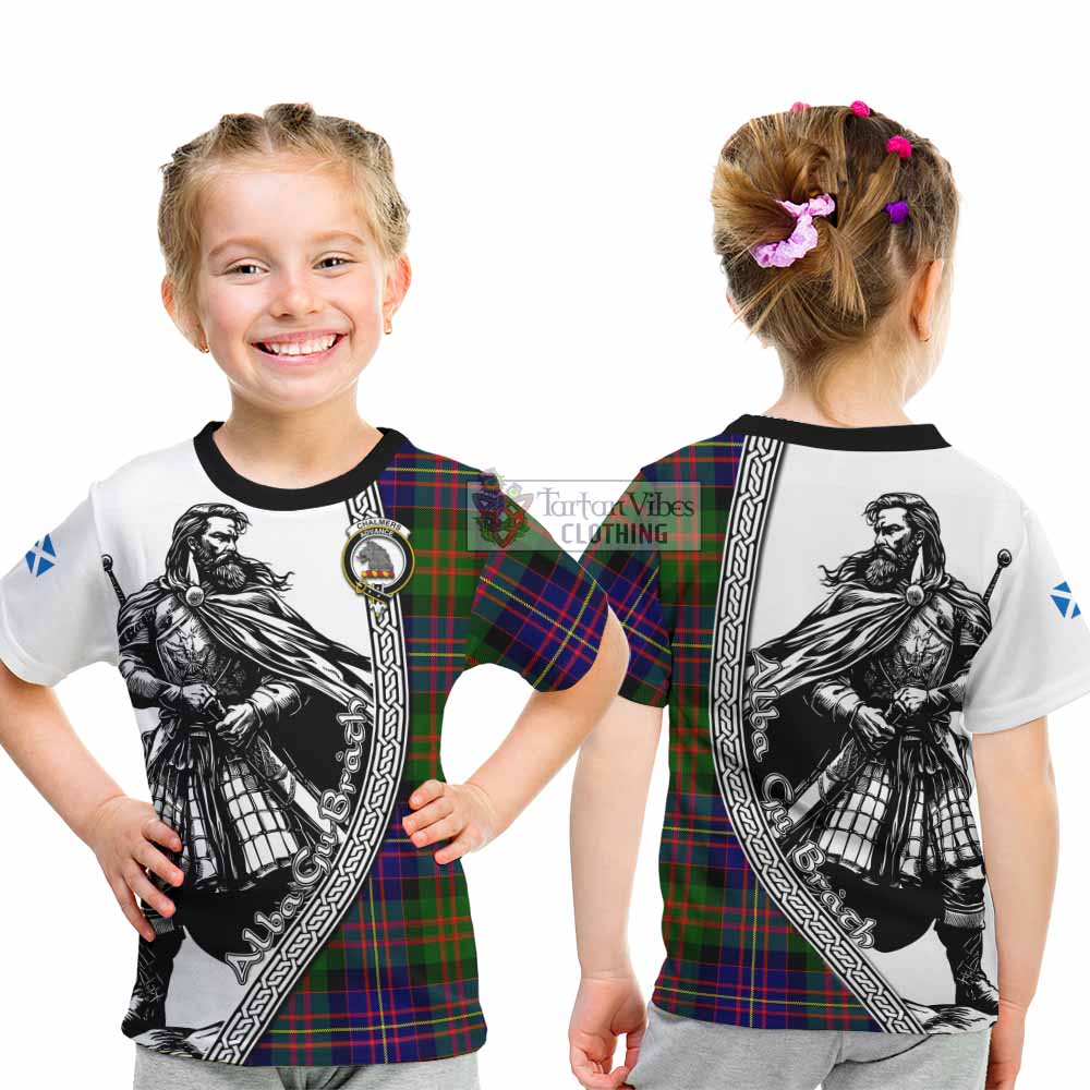 Chalmers Tartan Clan Crest Kid T-Shirt with Highlander Warrior Celtic Style - Tartan Vibes Clothing