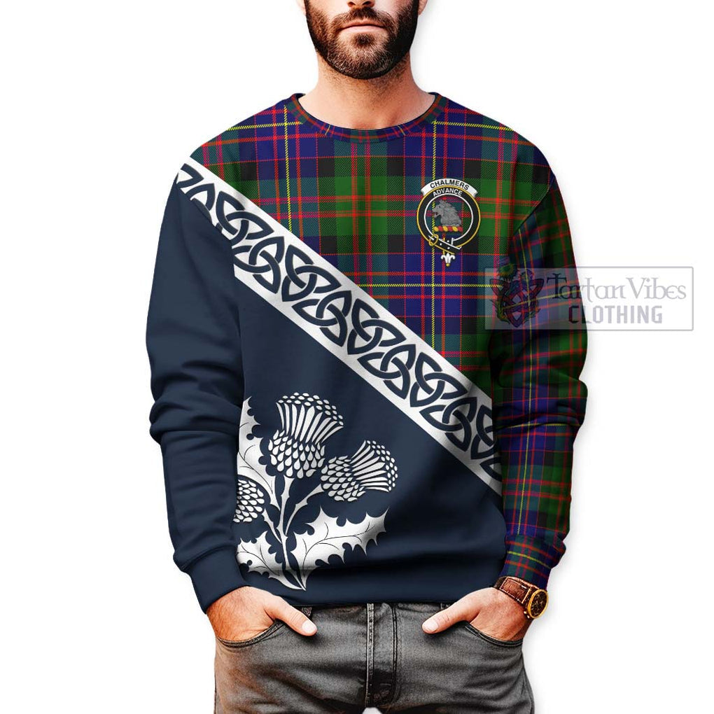 Chalmers Tartan Sweatshirt Featuring Thistle and Scotland Map - Tartan Vibes Clothing
