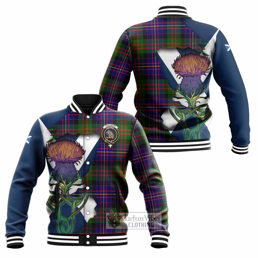 Chalmers Tartan Family Crest Baseball Jacket Scottish Thistle Celtic Inspired - Tartan Vibes Clothing
