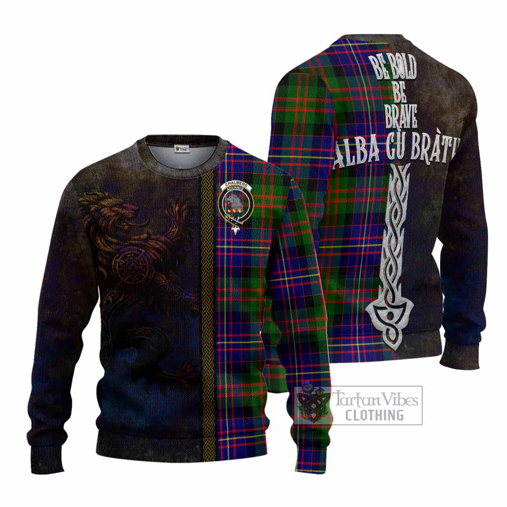 Chalmers Tartan Family Crest Knitted Sweater Alba Gu Brath Be Brave Lion Ancient Style - Tartan Vibes Clothing