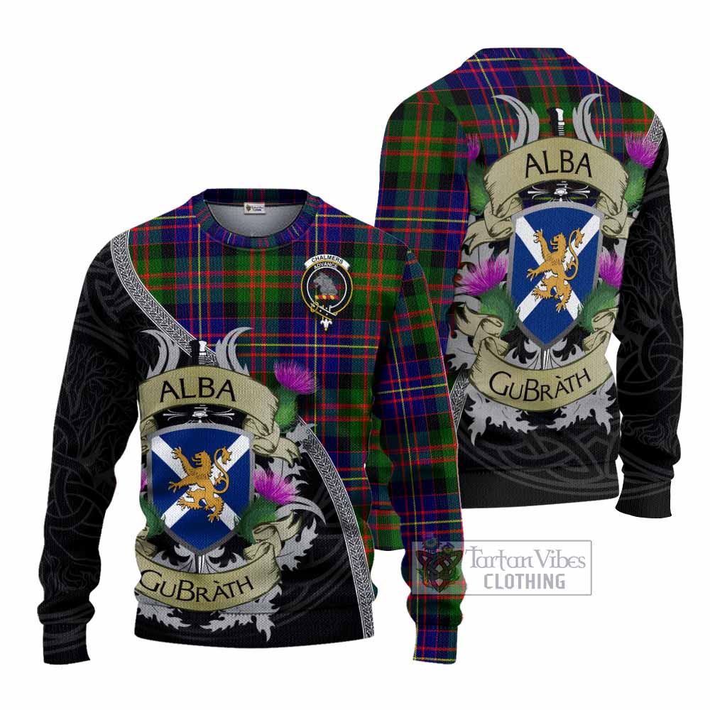 Chalmers Tartan Family Crest Knitted Sweater Lion Rampant Royal Thistle Shield Celtic Inspired - Tartan Vibes Clothing