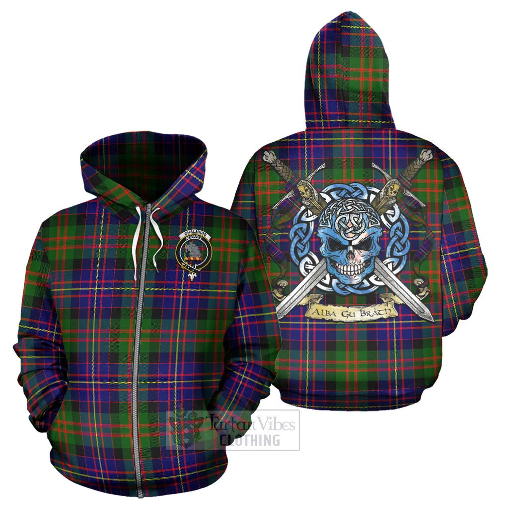 Chalmers Tartan Hoodie with Family Crest Celtic Skull Style - Tartan Vibes Clothing