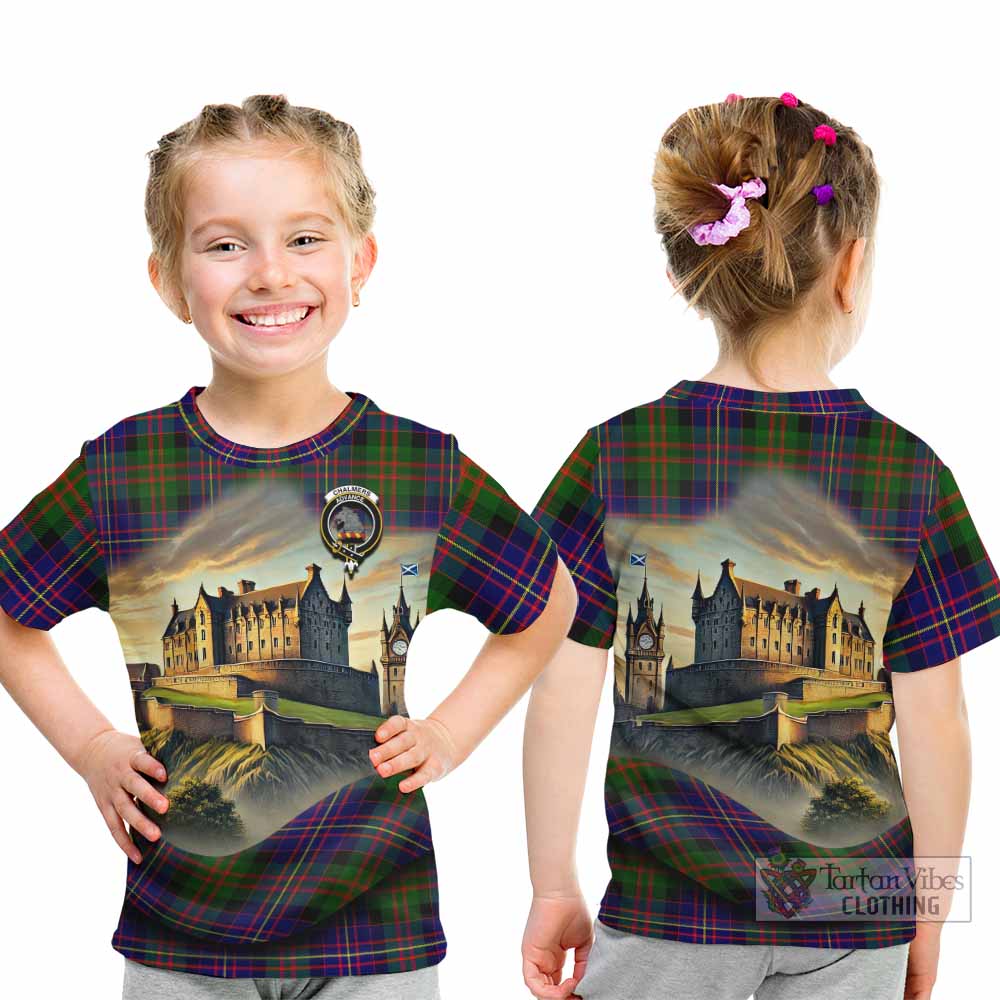 Chalmers Tartan Family Crest Kid T-Shirt with Scottish Ancient Castle Style - Tartan Vibes Clothing