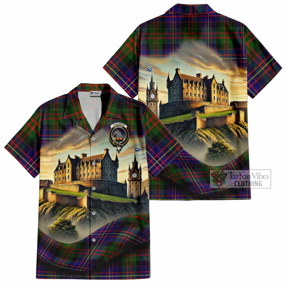 Chalmers Tartan Family Crest Hawaiian Shirt with Scottish Ancient Castle Style - Tartan Vibes Clothing