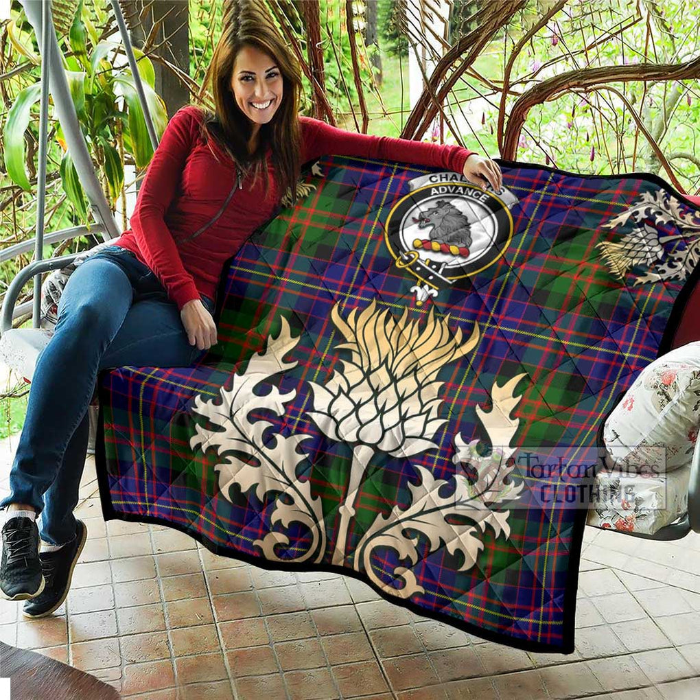 Tartan Vibes Clothing Chalmers Tartan Quilt with Family Crest and Golden Thistle Style