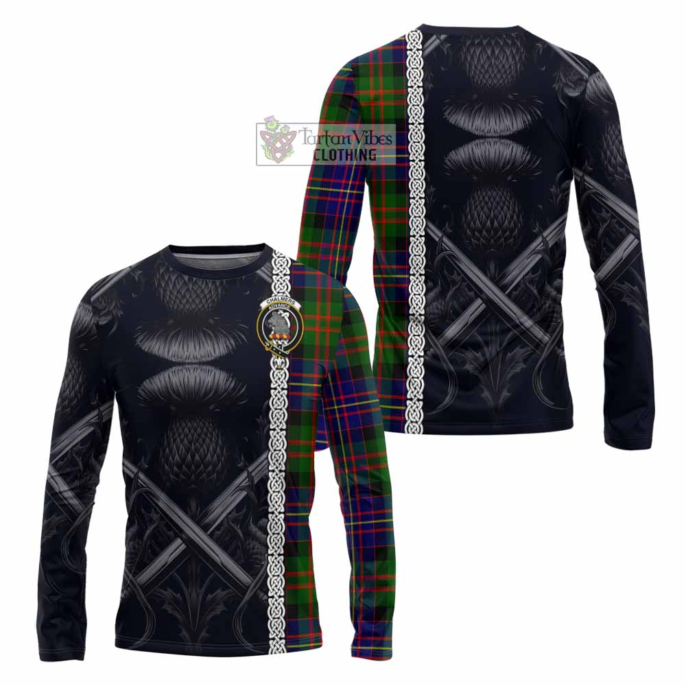 Chalmers Tartan Long Sleeve T-Shirt with Family Crest Cross Sword Thistle Celtic Vibes - Tartan Vibes Clothing