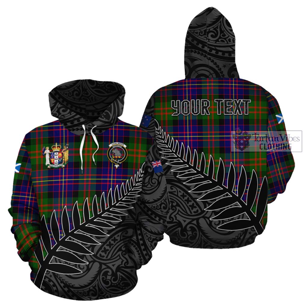 Tartan Vibes Clothing Chalmers Crest Tartan Cotton Hoodie with New Zealand Silver Fern Half Style