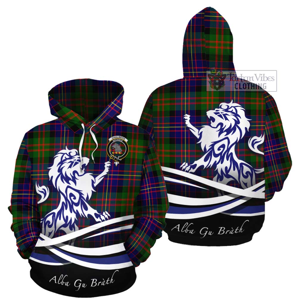 Chalmers Tartan Cotton Hoodie with Alba Gu Brath Regal Lion Emblem Zip Hoodie - Tartan Vibes Clothing