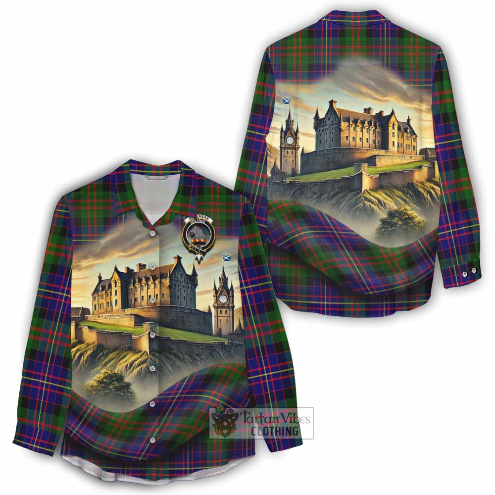 Chalmers Tartan Family Crest Women's Casual Shirt with Scottish Ancient Castle Style - Tartan Vibes Clothing