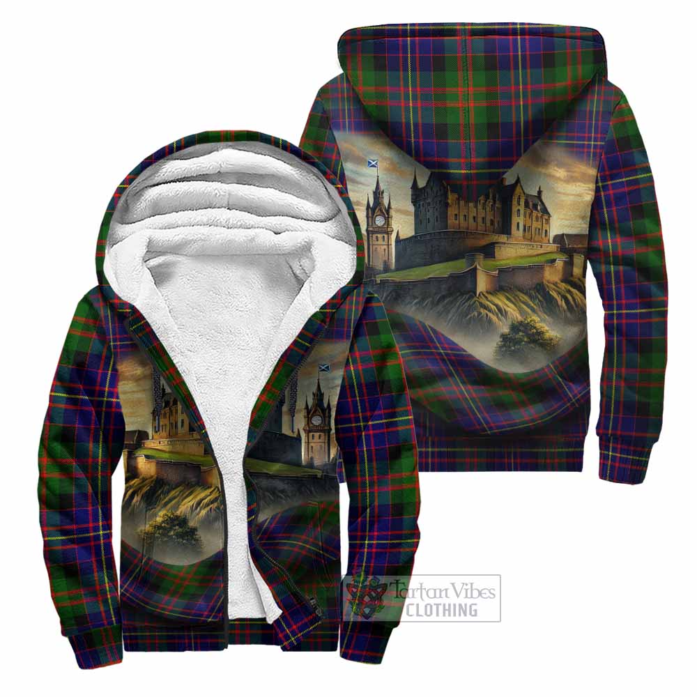 Chalmers Tartan Family Crest Sherpa Hoodie with Scottish Ancient Castle Style Unisex - Tartan Vibes Clothing