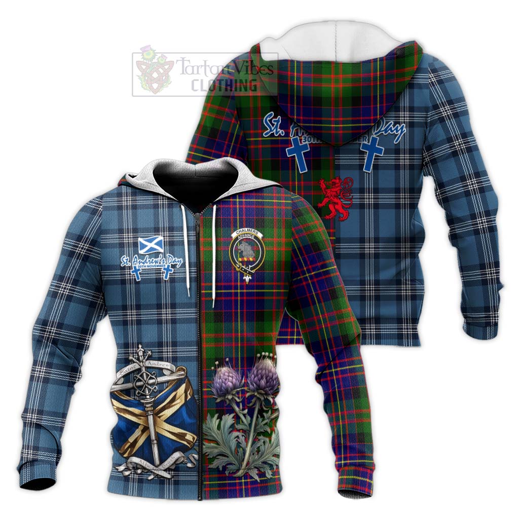 Chalmers Tartan Knitted Hoodie Happy St. Andrew's Day Half Tartan Style Unisex Knitted Zip Hoodie - Tartan Vibes Clothing