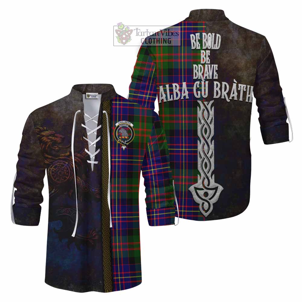 Tartan Vibes Clothing Chalmers Tartan Family Crest Ghillie Kilt Shirt Alba Gu Brath Be Brave Lion Ancient Style