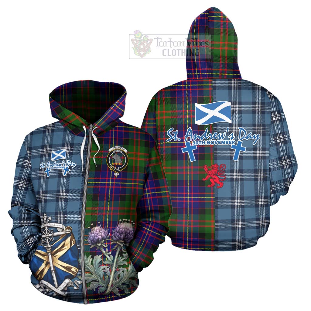 Chalmers Tartan Hoodie Happy St. Andrew's Day Half Tartan Style - Tartan Vibes Clothing