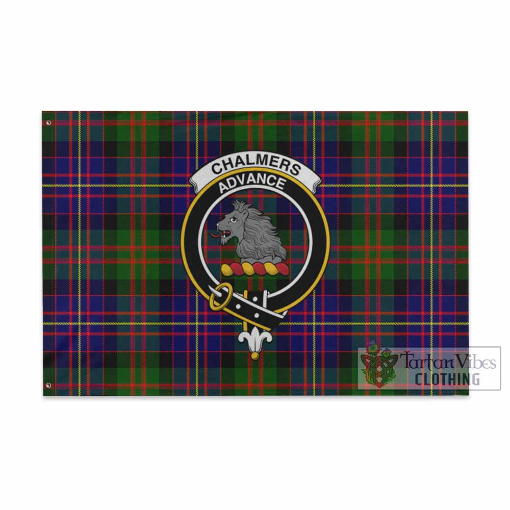 Tartan Vibes Clothing Chalmers Tartan House Flag with Family Crest
